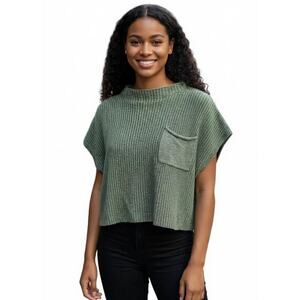 Free People Beach Crop Knit Top Green Women's Size XS